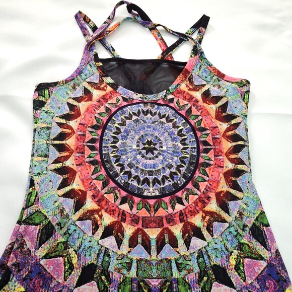 Beachy Mesh Mandala Print Bohemian Long Maxi Beach Boho Dress Semi-sheer Sz M - Picture 15 of 16